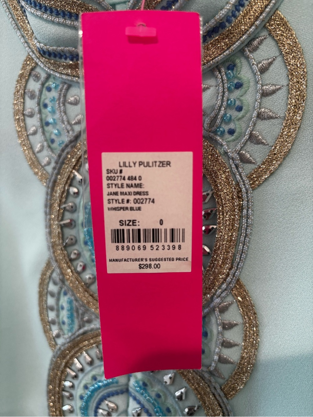 *Rare-Brand new with tags Lilly Pulitzer aqua\gold Sleeveless Beaded Maxi Dress - Picture 6 of 6